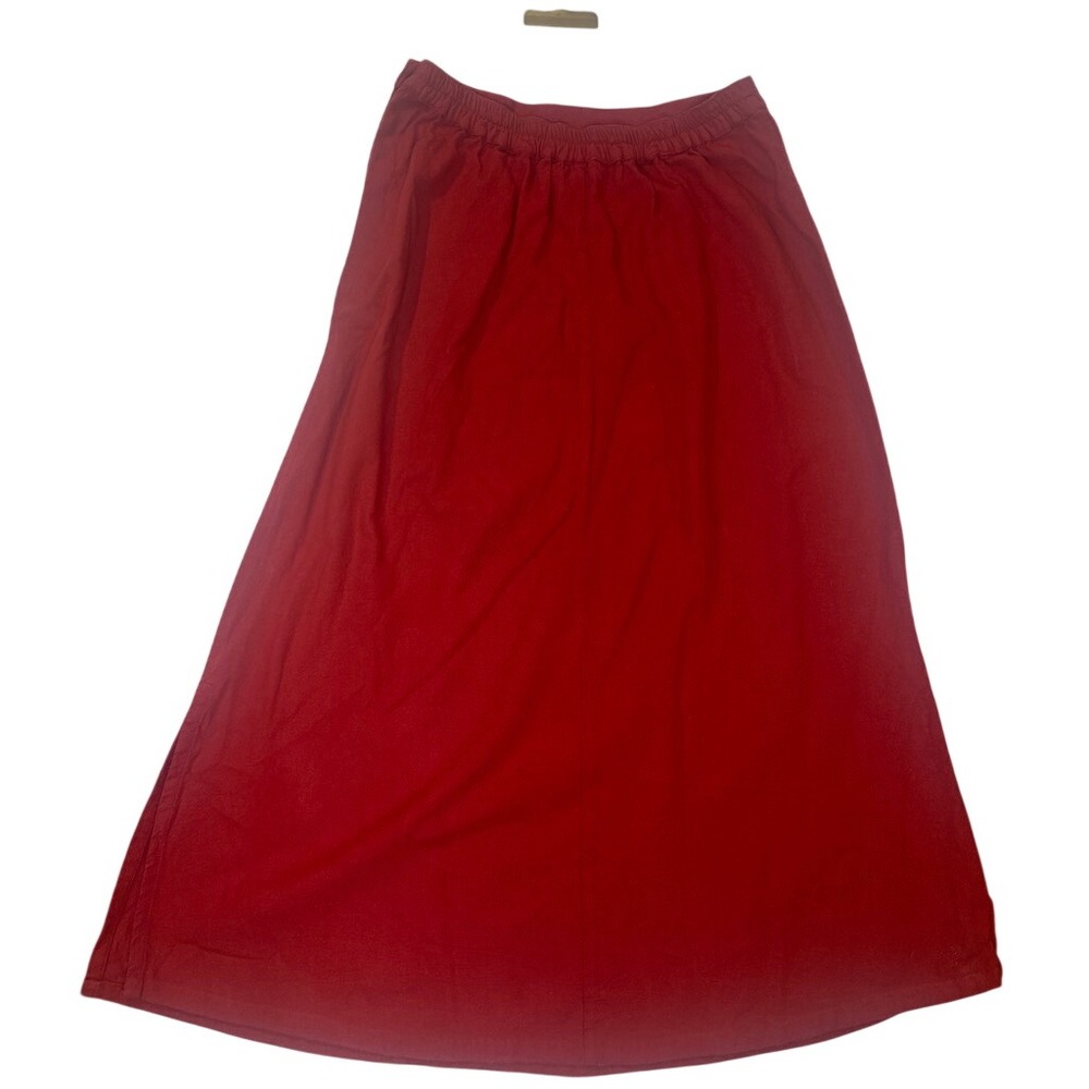 True Vintage Boho 100% Textured Cotton Red Maroon Maxi Skirt USA Made LARGE - Picture 6 of 12